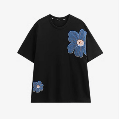 【3pattern】フラワーパッチワークオーバーサイズTシャツ《Z00935》