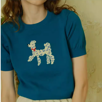 再販決定！【2color】プードル柄パフスリーブニットX1-008