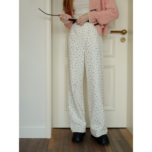 小花柄ワイドレッグカジュアルパンツ Z00017