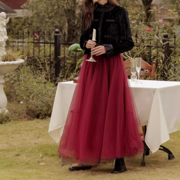 【2color】メッシュフェアリーロングスカート Z00189