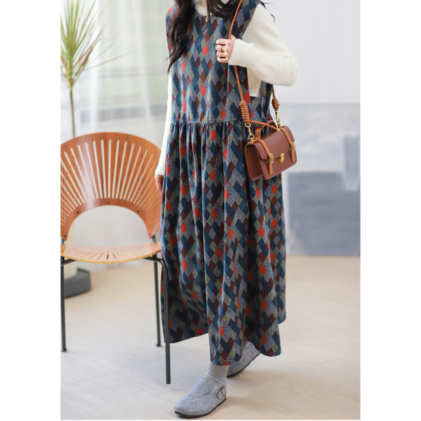 【２color】マルチカラースクエアパターンワンピース w-005