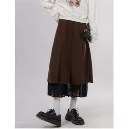 【3color】プリーツドッキングスカート X-014