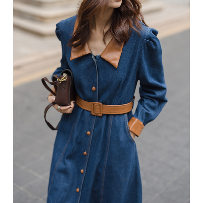 異素材ミックスバイカラーデニムワンピース　AU-225