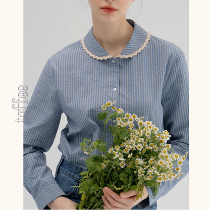 レースが語る午後の記憶ストライプシャツ《Z01177》