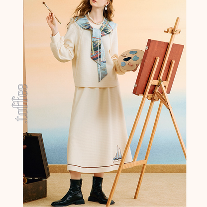 【2color】セーラーカラーと船の刺繍セットアップ《Z01133》