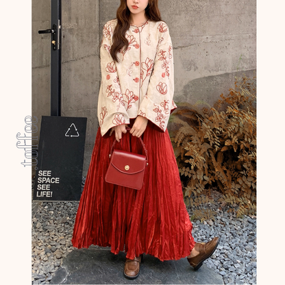 花咲く情景のセットアップ／花柄トップス＆マキシスカート《Z01151》