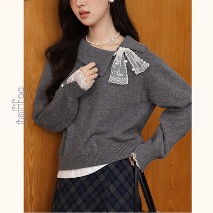 【3color】星降る午後のレース襟ニット《Z01142》