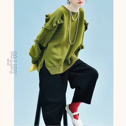 【2color】ティアード袖フリルの甘辛スウェット《Z01351》