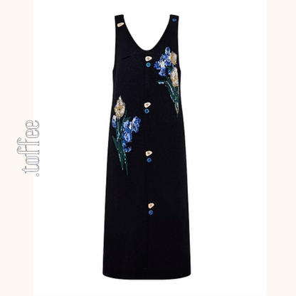 アイリスが咲くアート刺繍ワンピース《Z01129》