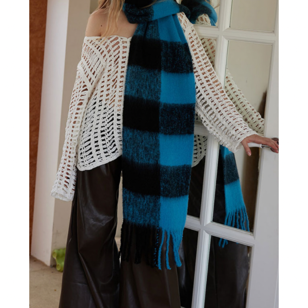 【3color】チェックパターンスーパーロングスカーフ X-453