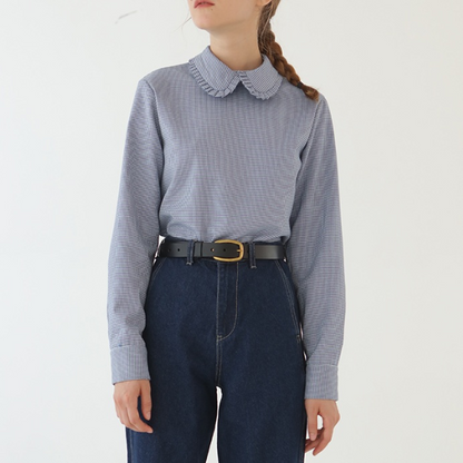 フリルカラーチェック柄トップス《Z00905》