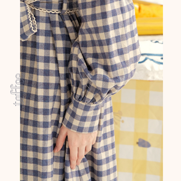 ギンガムチェックウエストリボンロングワンピース　《Z00757》