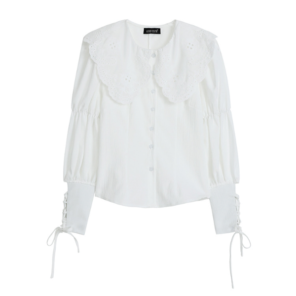 ドールカラーレースアップブラウス w-152