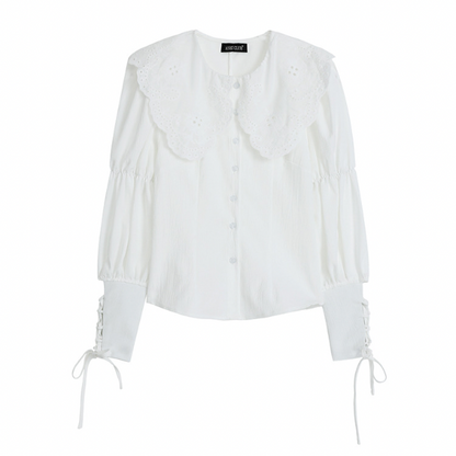 ドールカラーレースアップブラウス w-152