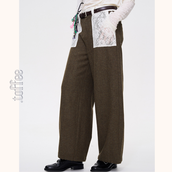 レースパッチワークウールパンツ 《Z00637》