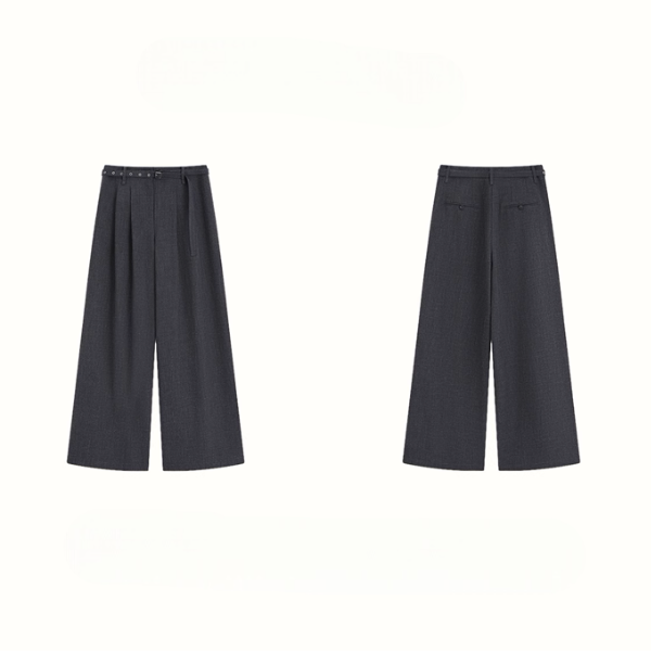 Vネックシングルブレストショートベスト＆ハイウエストワイドスーツパンツセットアップ《Z00889》