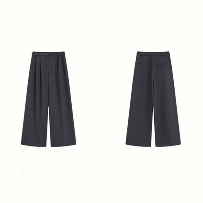 Vネックシングルブレストショートベスト＆ハイウエストワイドスーツパンツセットアップ《Z00889》