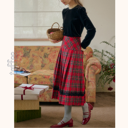 タータンチェック柄ハイウエストAラインミディスカート　 《Z00785》