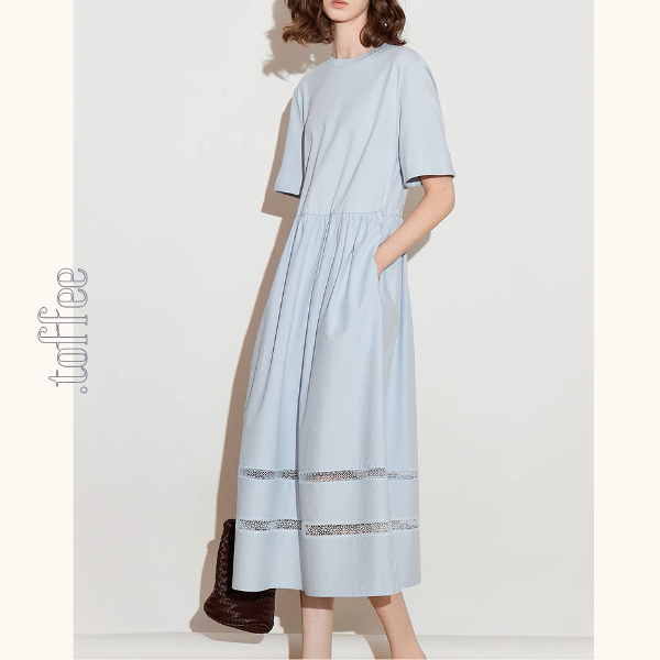 【2color】メッシュレースAラインミモレ丈ワンピース《Z00924》