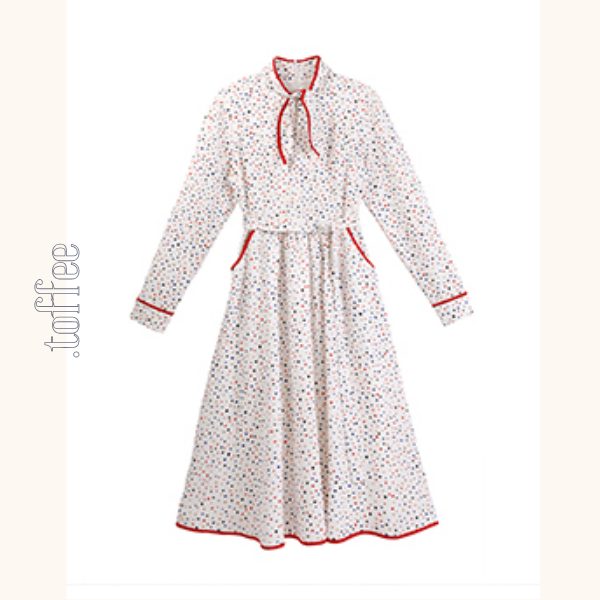 リボンタイ付きカラフルドットシャツワンピース　《Z00750》