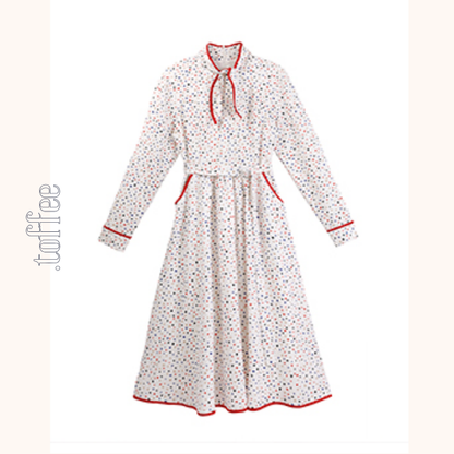 リボンタイ付きカラフルドットシャツワンピース　《Z00750》