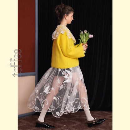 舞い踊る鳥達：幻想的レトロレース ロングスカート 《C0215》