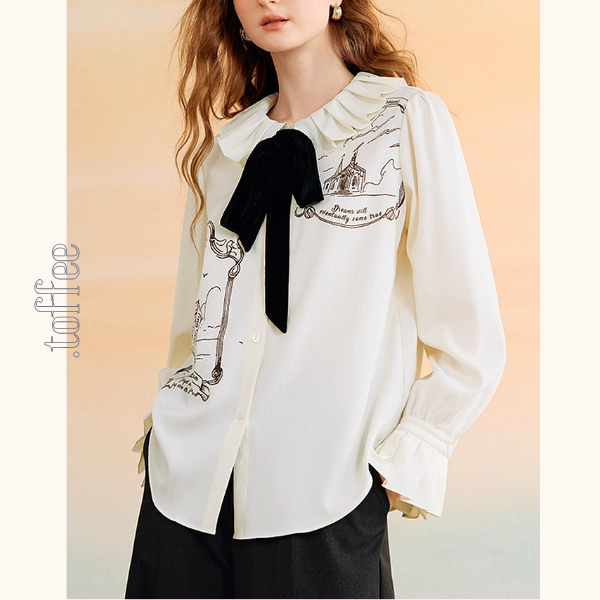 黒リボンと夢の風景ブラウス《Z01131》