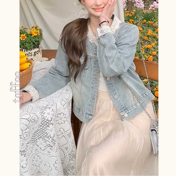 花咲く朝のレース付きデニムジャケット《Z01153》