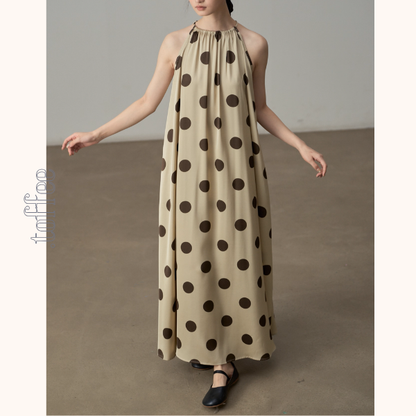 ドットと余白、午後のホルターネックワンピース《Z01119》