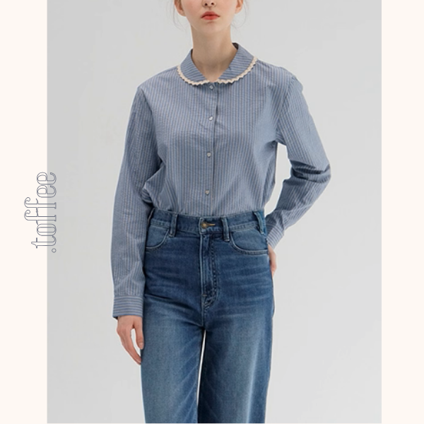 レースが語る午後の記憶ストライプシャツ《Z01177》