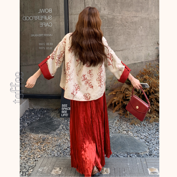 花咲く情景のセットアップ／花柄トップス＆マキシスカート《Z01151》