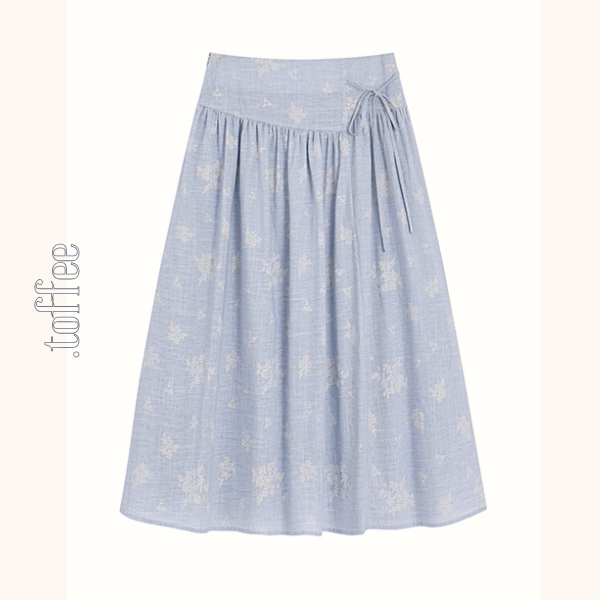 丸襟とパフスリーブのブルーワンピース《Z01090》