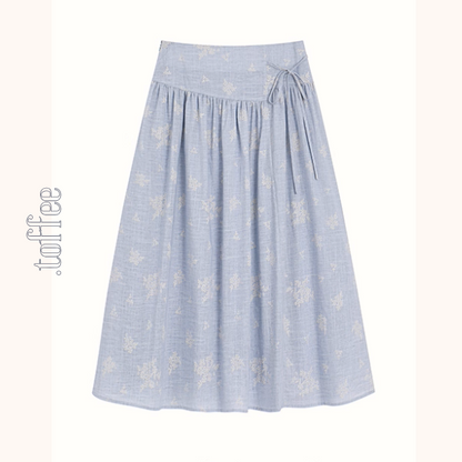 丸襟とパフスリーブのブルーワンピース《Z01090》