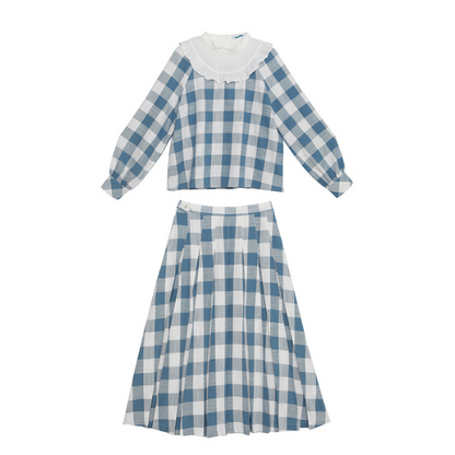 チェック柄ドールカラーブラウス＆スカートセットアップ Z00085