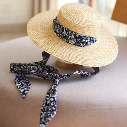 ハーフストラップフラットトップストローハット W-204