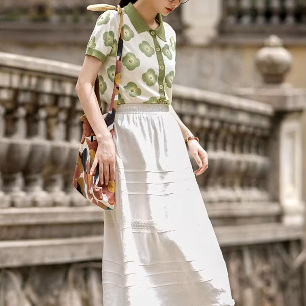 【2color】フラワープリントバイカラーポロシャツ《Z00981》