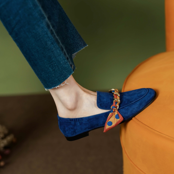 【2color】リボンチェーンラウンドトゥフラットシューズ X-369