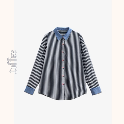 デニムカラー切り替えストライプシャツ《Z00928》