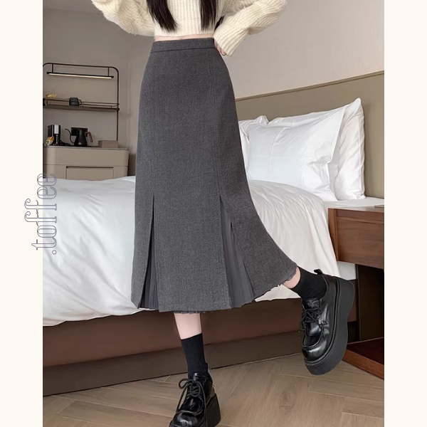 プリーツ重ねのミモレ丈ペンシルスカート《Z01338》