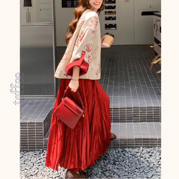 花咲く情景のセットアップ／花柄トップス＆マキシスカート《Z01151》