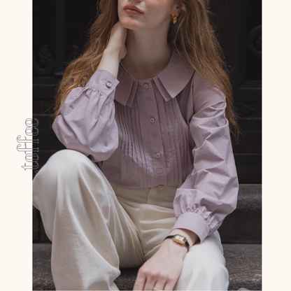 【2color】海辺の記憶を抱く二重襟ブラウス《Z01171》