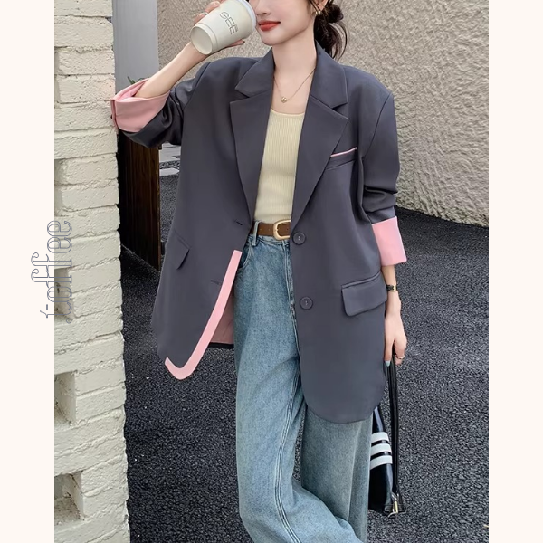 ピンク配色のカラーブロックスーツジャケット《Z01332》