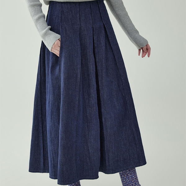 ポケット付きロングデニムプリーツスカート　《Z00732》