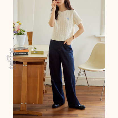 サイド刺繍ストレートデニムパンツ　Z00561