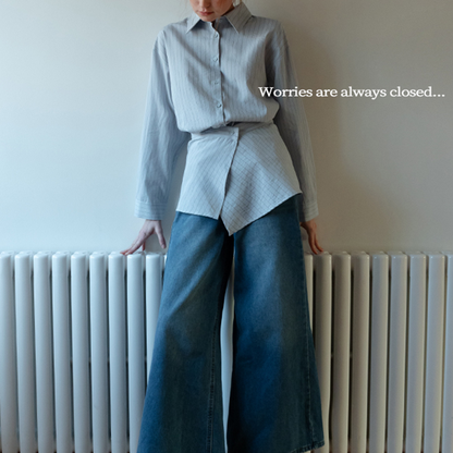 【2color】ストライプ柄ロングスリーブボタンダウンシャツ　《Z00716》