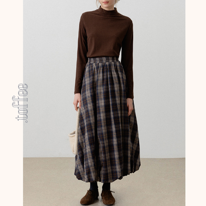 チェック柄ポケット付きバルーンロングスカート　《Z00720》