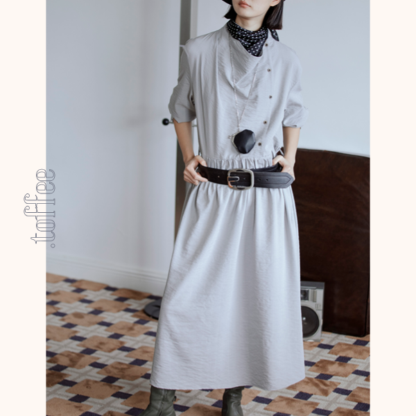 【2color】斜め前立てロングワンピース　Z00551