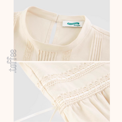 リボン刺繍とプリーツの上品ワンピース《Z01045》