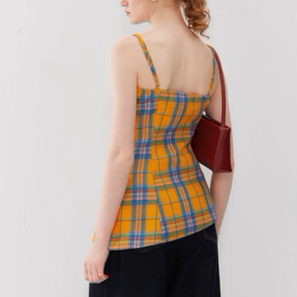 タータンチェックアシンメントリーヘムキャミソール《Z01013》