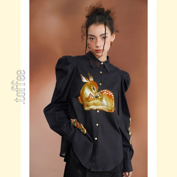 【2color】月明かりのバンビが踊る：オリエンタルな世界へ誘うブラウス C0185